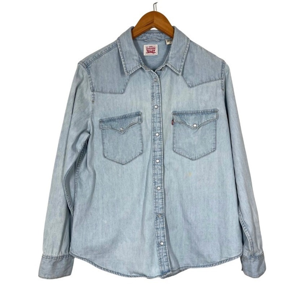 Levi's Denim Western Shirt Men's L Light Wash Pearl Snap 100% Cotton Streetwear